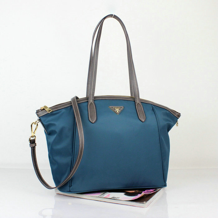 2014 Prada canvas shoulder handbag BR4664 blue - Click Image to Close